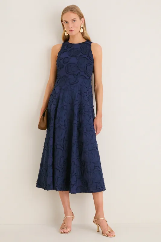 Navy Textured Rose Floral Melina Midi Dress made by Tuckernuck