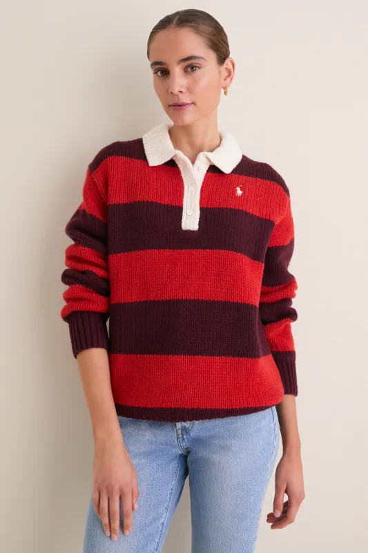 Harvard Wine Brandy Heather Long Sleeve Polo Rugby Sweater made by Polo by Ralph Lauren
