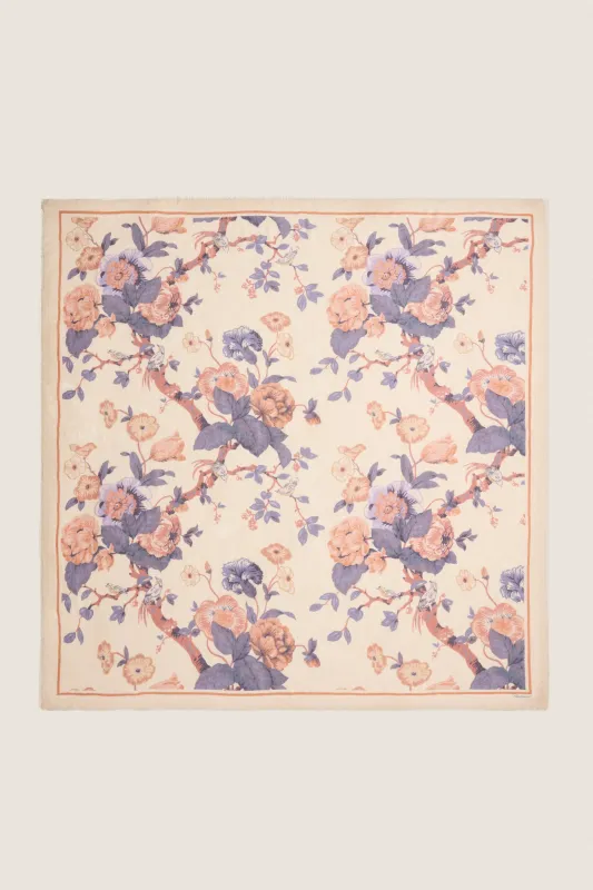 Cream Baroque Floral Silk Cashmere Blend Large Scarf made by Tuckernuck