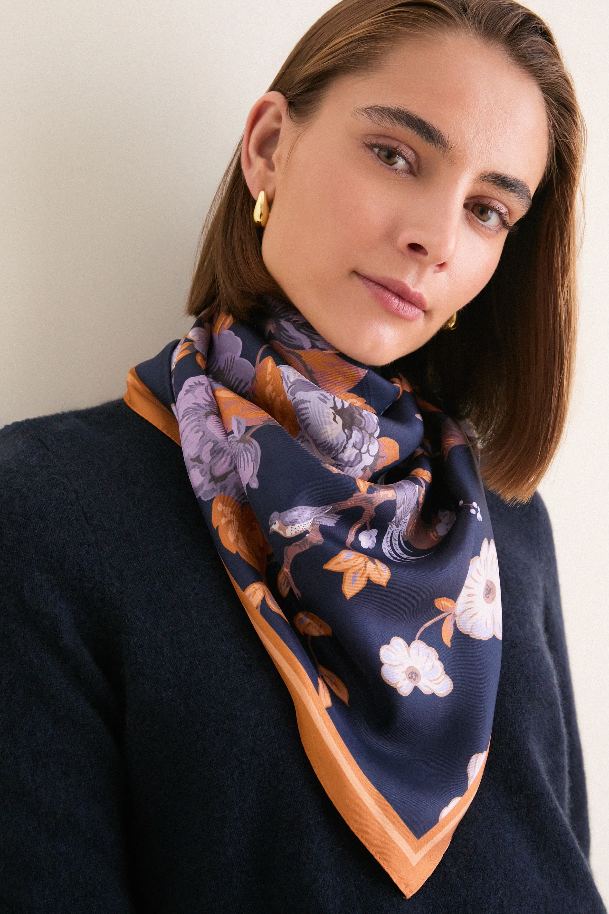 Navy Baroque Floral Medium Silk Scarf sold by Tuckernuck product image thumbnail 2