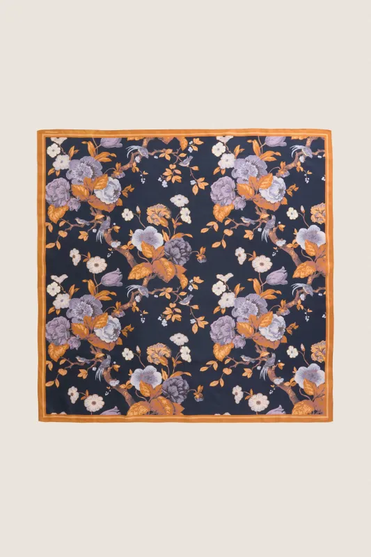 Navy Baroque Floral Medium Silk Scarf made by Tuckernuck