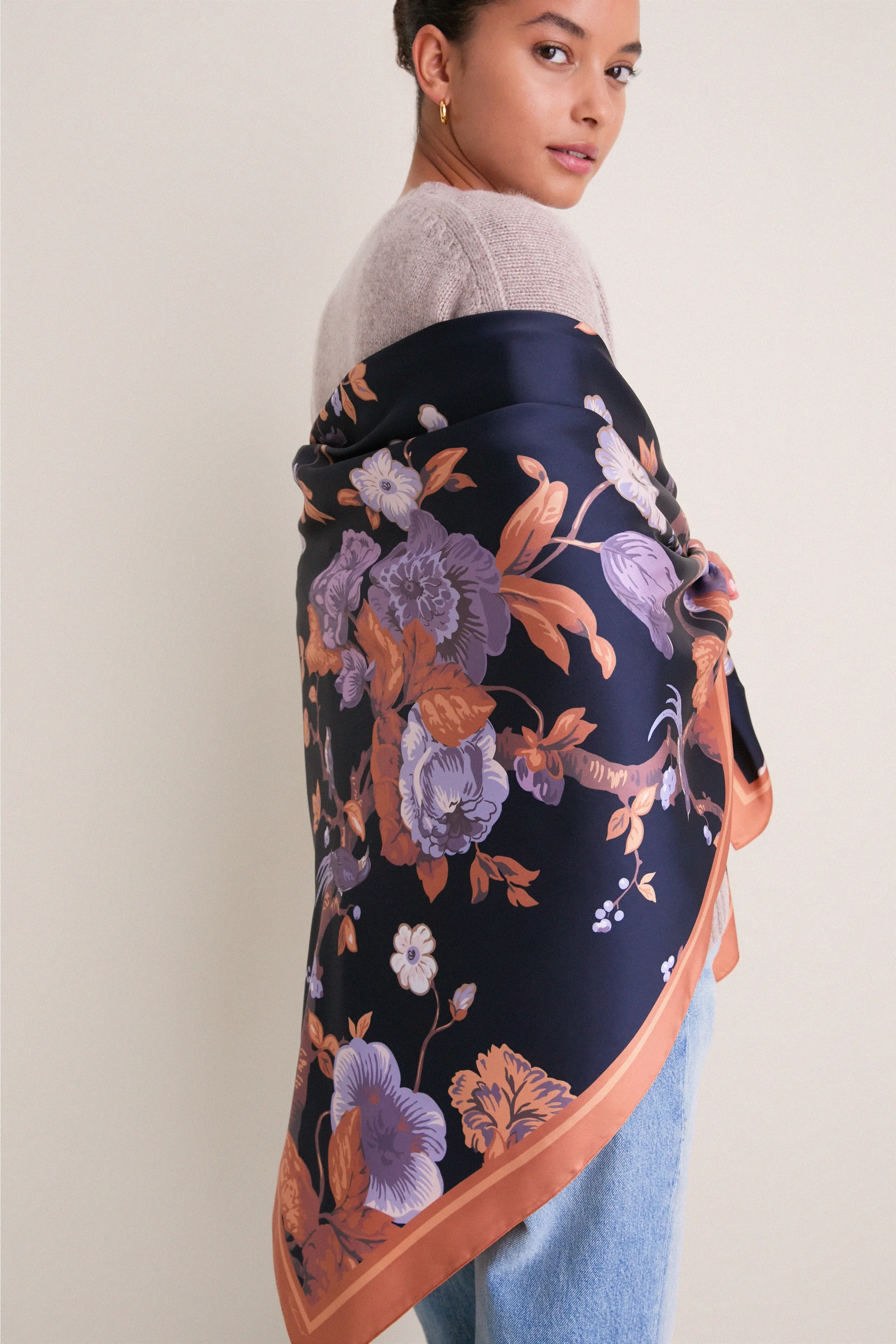 Navy Baroque Floral Large Scarf sold by Tuckernuck product image thumbnail 4