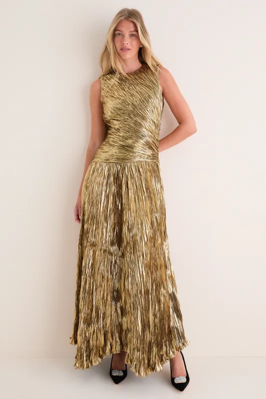 Gold Eugenia Pleated Gown made by Ulla Johnson