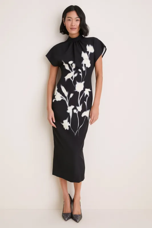 Black Floral Crepe Stella Dress made by Lela Rose