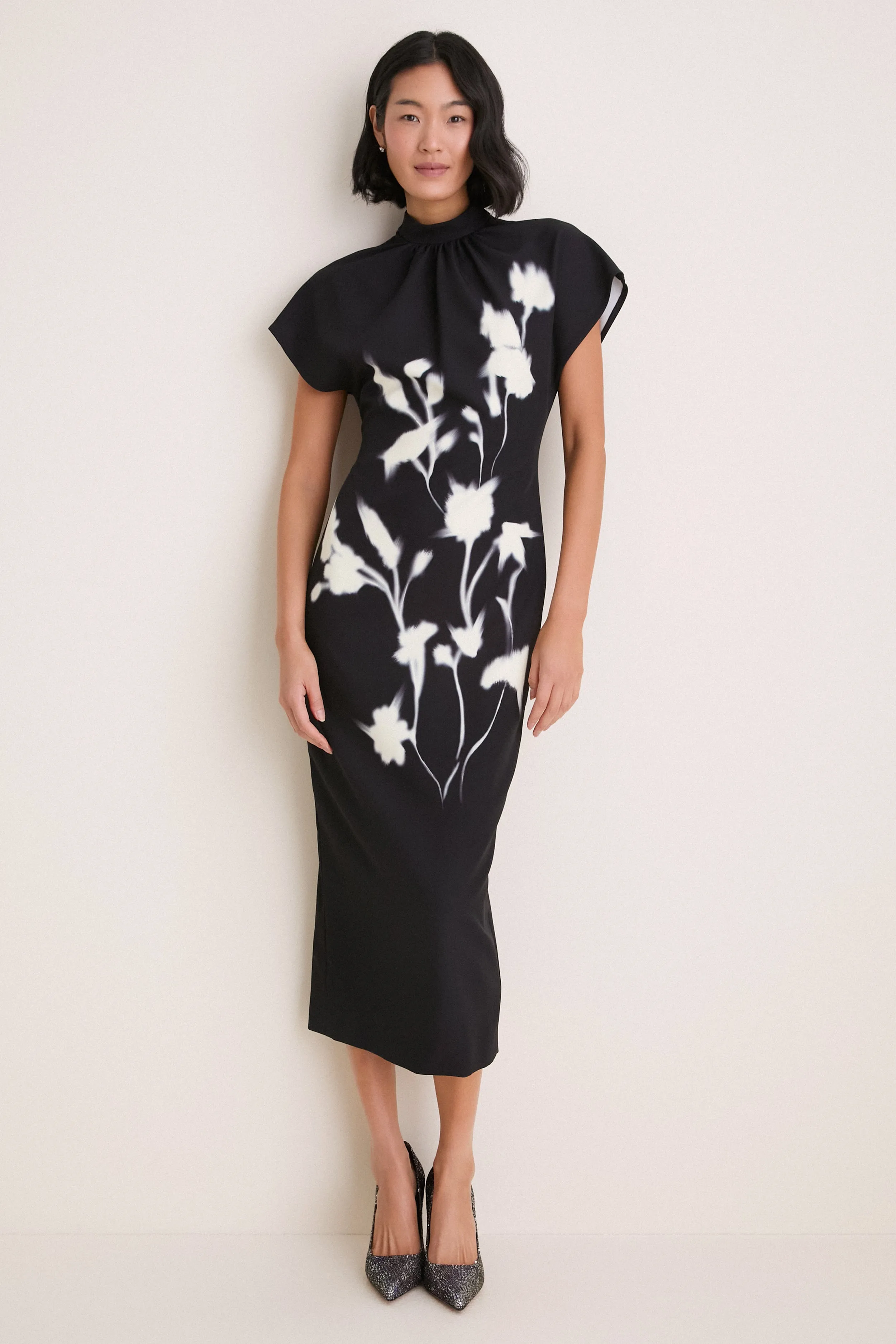 Black Floral Crepe Stella Dress sold by Tuckernuck