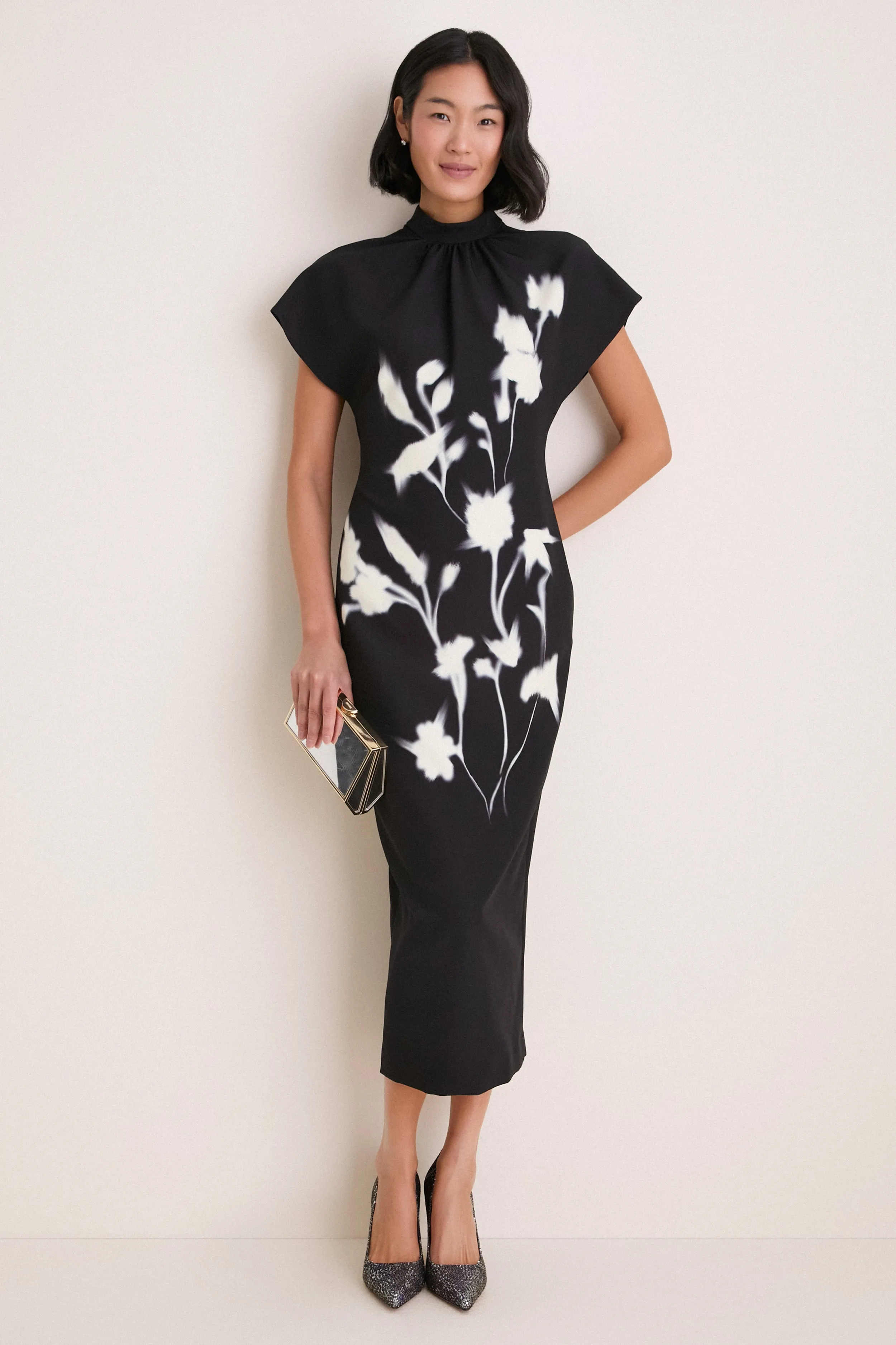 Black Floral Crepe Stella Dress sold by Tuckernuck product image thumbnail 3