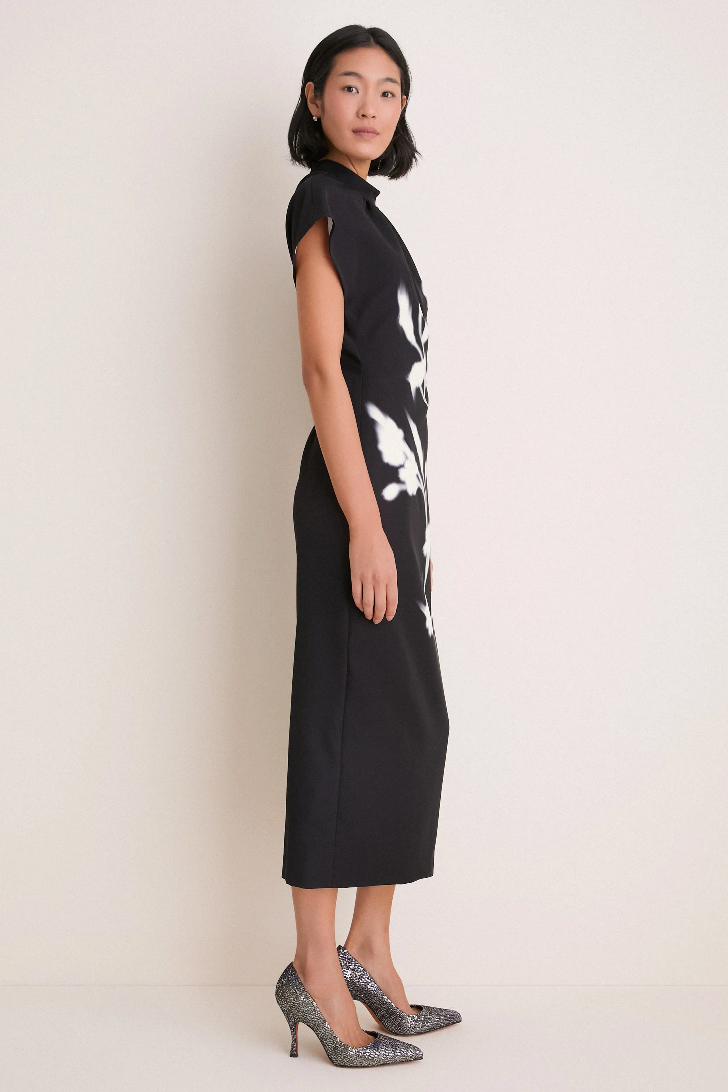 Black Floral Crepe Stella Dress sold by Tuckernuck product image thumbnail 5