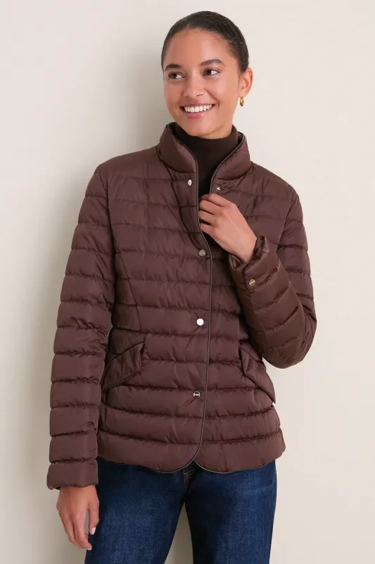 Dark Brown Sateen Nylon Quilted Blazer made by Herno