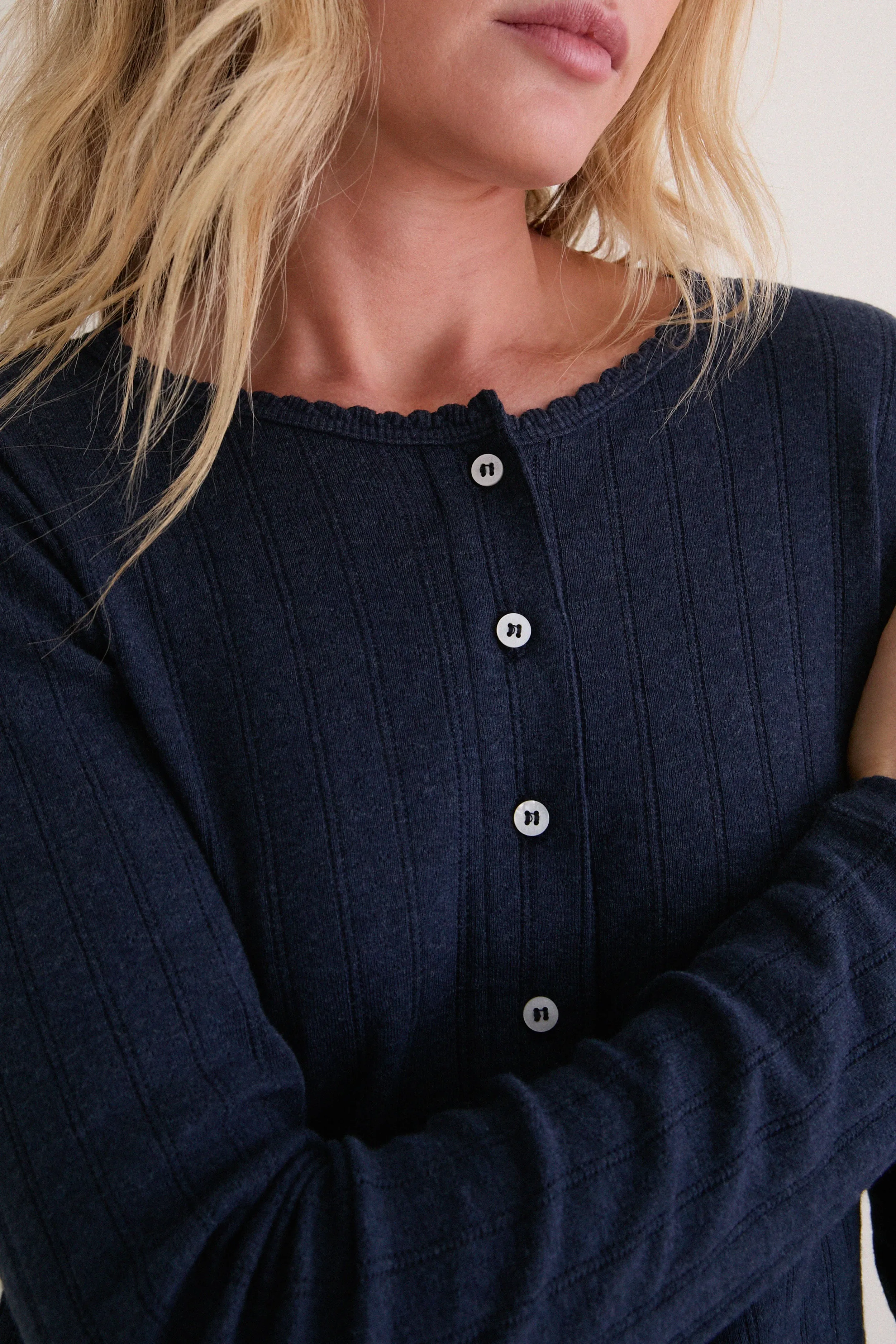 Midnight Melange Pointelle Classic Cardigan II sold by Tuckernuck product image thumbnail 2
