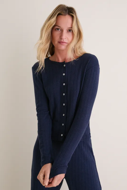 Midnight Melange Pointelle Classic Cardigan II made by Leset