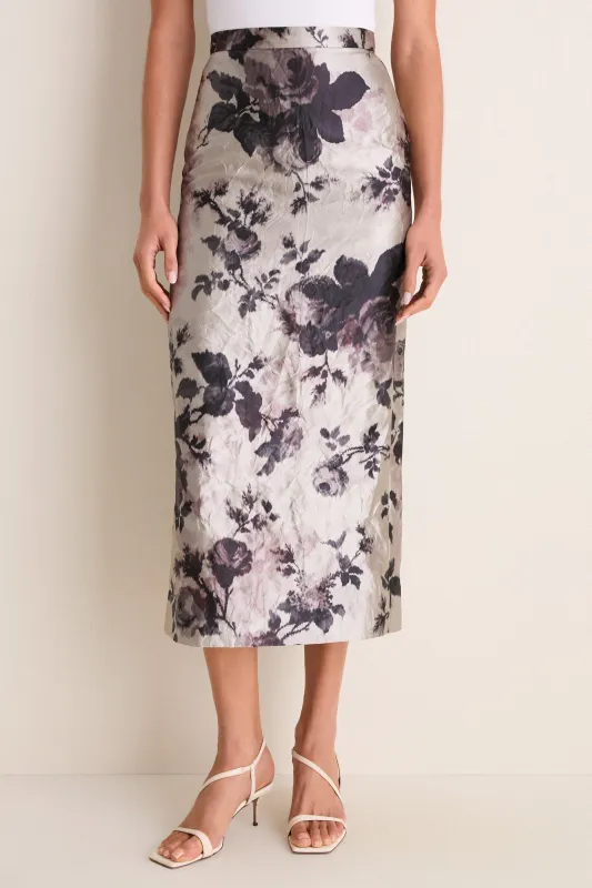 Fonteyn Rose Pearl Textured Satin Pencil Midi Skirt made by ERDEM