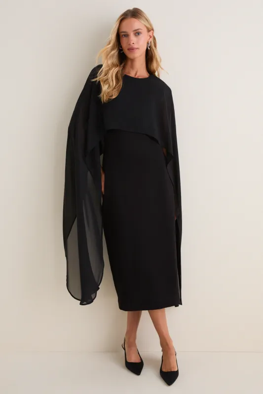 Black Chiffon Asymmetrical Audra Midi Dress made by Hyacinth House