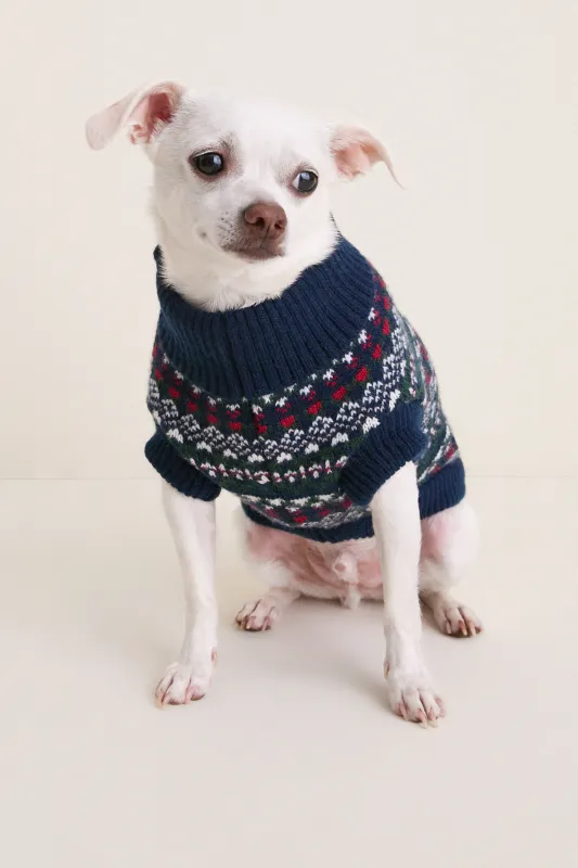 Navy Festive Marlow Fairisle Dog Jumper made by Barbour