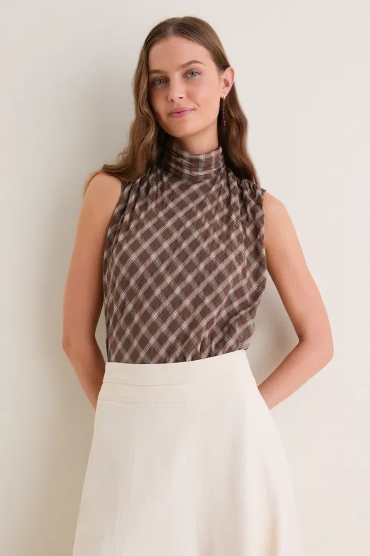 Cocoa Plaid Frederique Sleeveless Blouse made by Emerson Fry