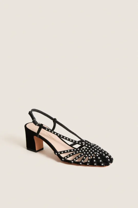Black Studded Suede Priscilla Heels made by Loeffler Randall