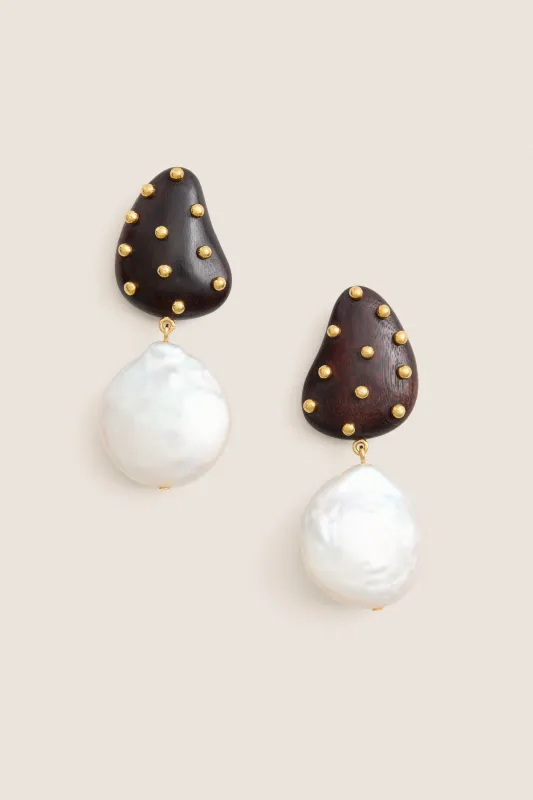 Brown Orbit Earrings in Pearl made by Lizzie Fortunato