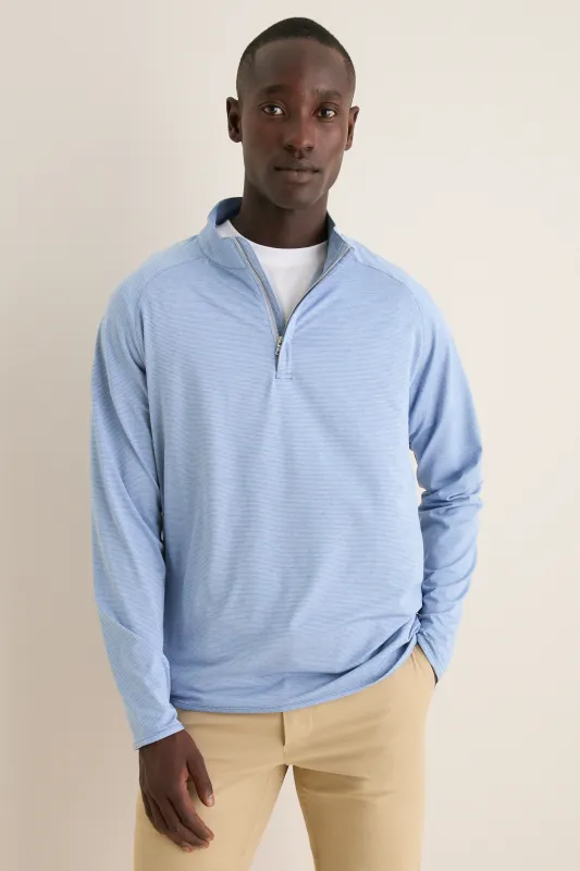 Windy Blue Stealth Stripe Performance Quarter Zip made by Peter Millar
