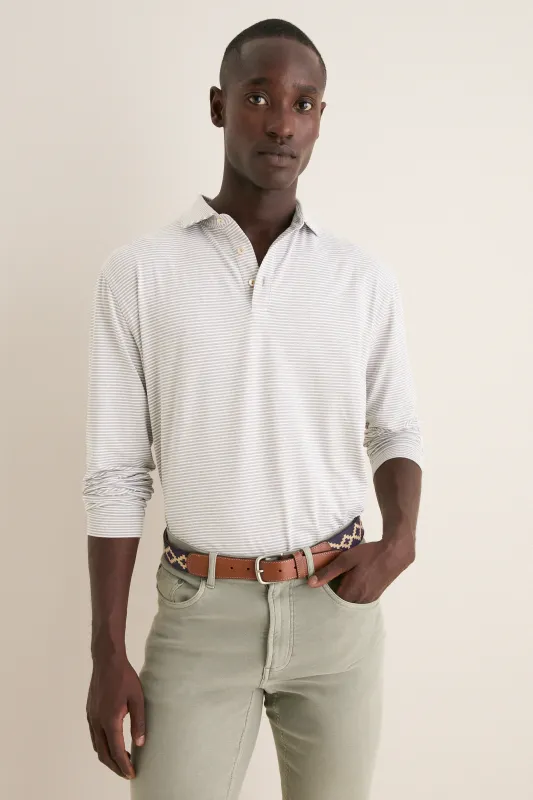 Gale Gray Lyons Stripe Performance Long Sleeve Polo made by Peter Millar