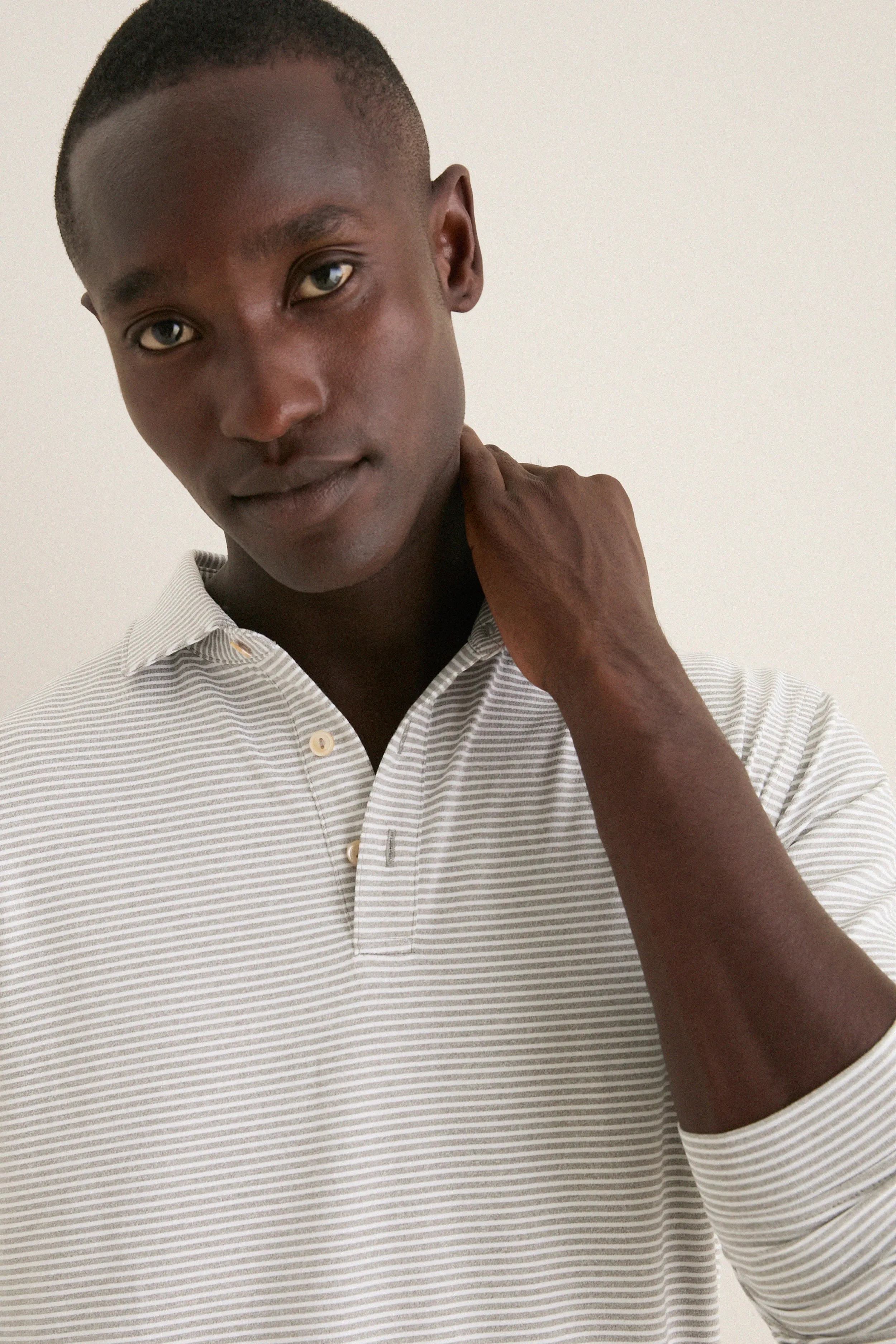 Gale Gray Lyons Stripe Performance Long Sleeve Polo sold by Tuckernuck product image thumbnail 3