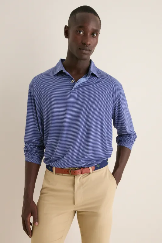 Sport Navy Featherweight Park Stripe Performance Long Sleeve Polo made by Peter Millar