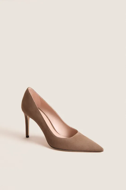 Weathered Taupe Suede Stuart Power 85 Heels made by Stuart Weitzman
