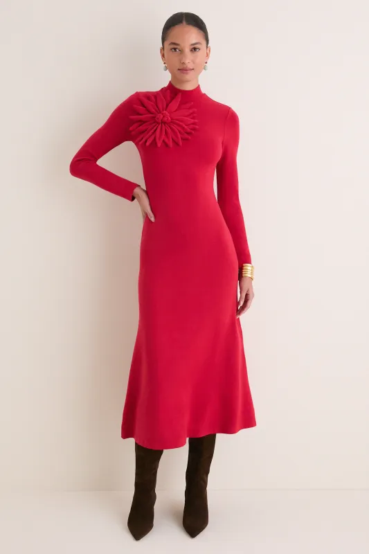 Red Long Sleeve Flower Maxi Dress made by FARM Rio