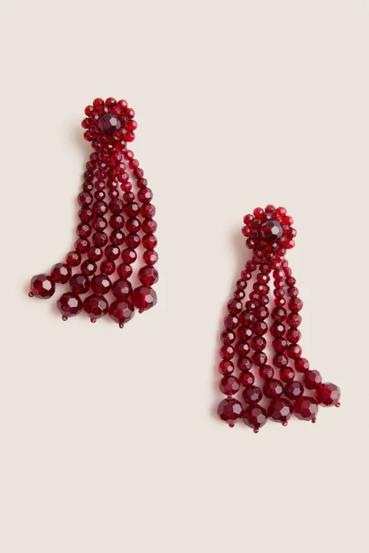 Oxblood Beaded Drop Earrings made by Tuckernuck