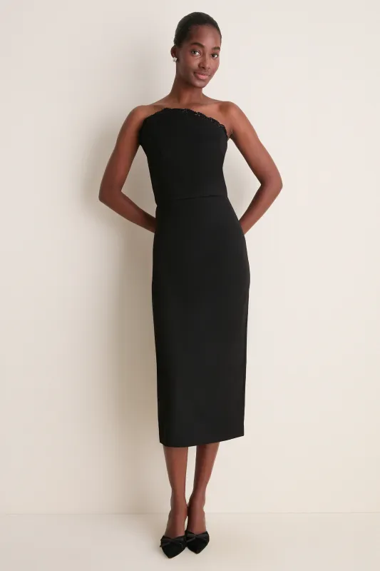 Black Valletta Sculptural Midi Dress made by Line & Dot
