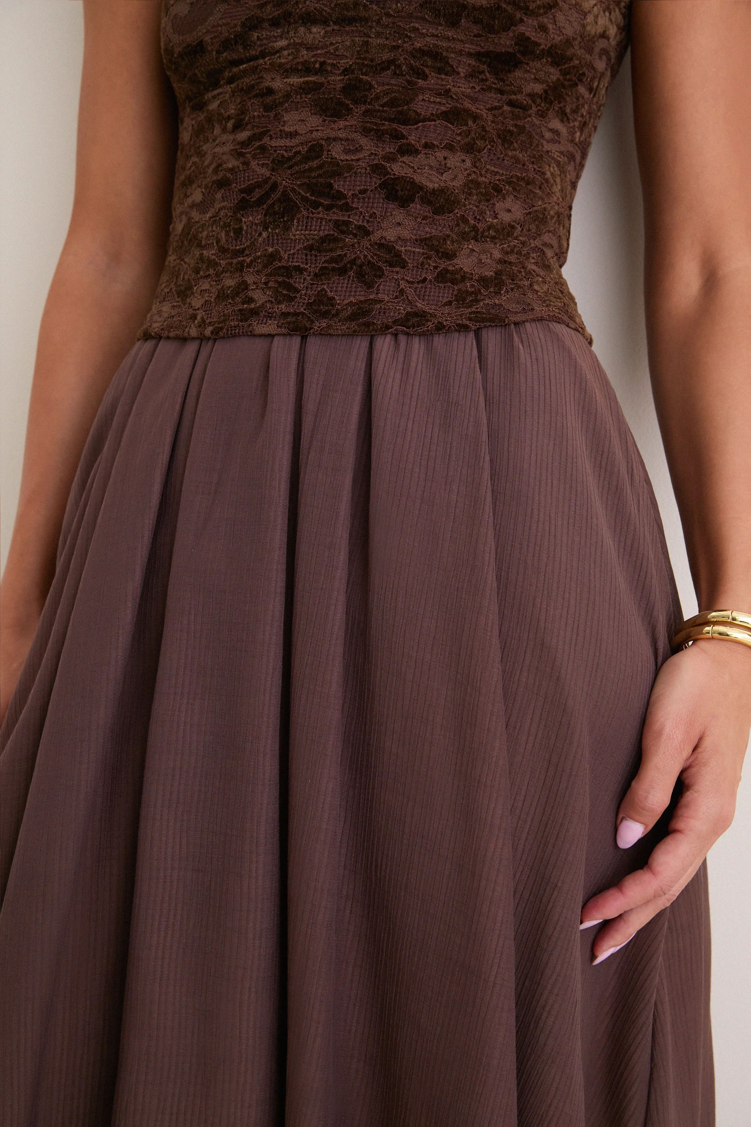 Brown Velvet Lace Twofer Midi Dress sold by Tuckernuck product image thumbnail 5