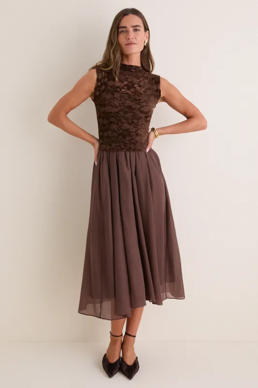Brown Velvet Lace Twofer Midi Dress made by Moon River