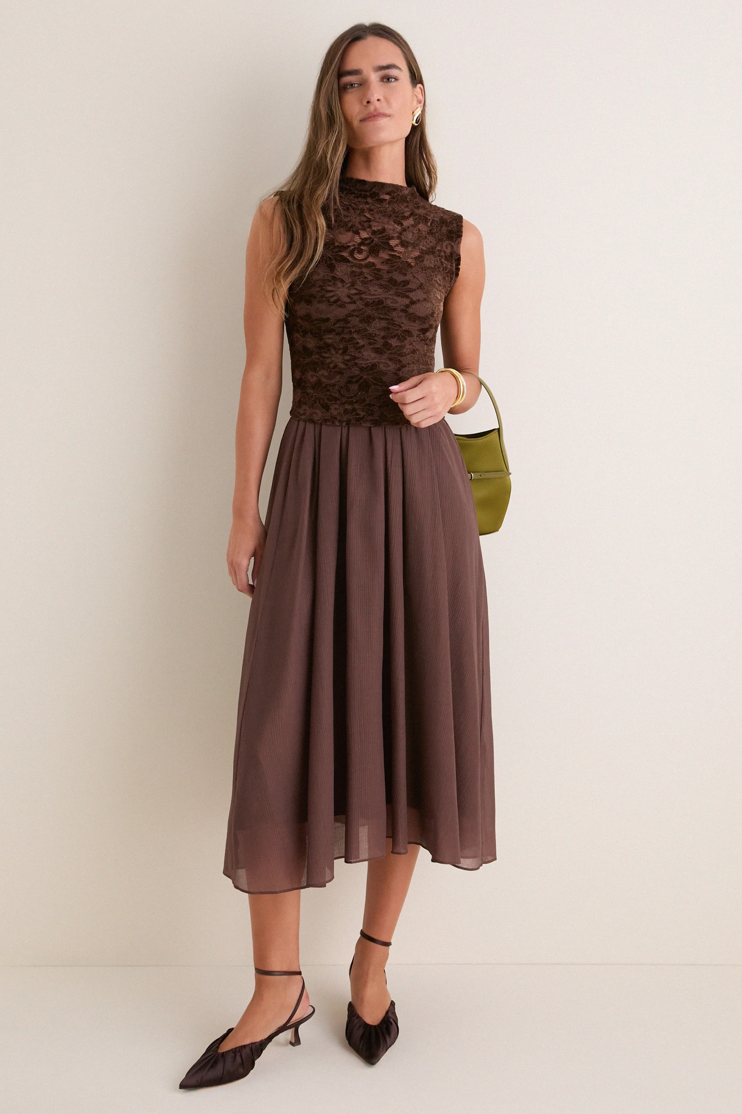 Brown Velvet Lace Twofer Midi Dress sold by Tuckernuck product image thumbnail 3