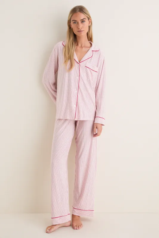 Holly Red Striped Gisele Printed Long PJ Set made by Eberjey
