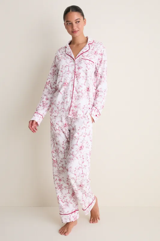 Red Timeless Toile Women's Pima Pajama Set made by Petite Plume