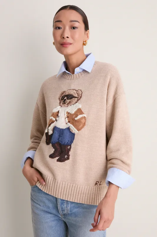 Tan Multi Cotton Long Sleeve Crewneck Sweater made by Polo by Ralph Lauren