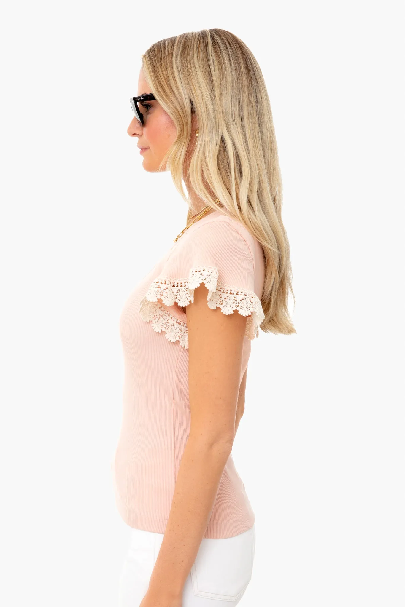 Muted Clay Ribbed Jersey Ruffle Tee sold by Tuckernuck product image thumbnail 3