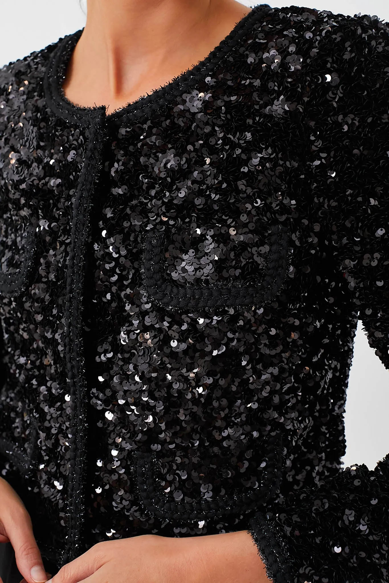 Black Sequin Cropped Jacket sold by Tuckernuck product image thumbnail 5