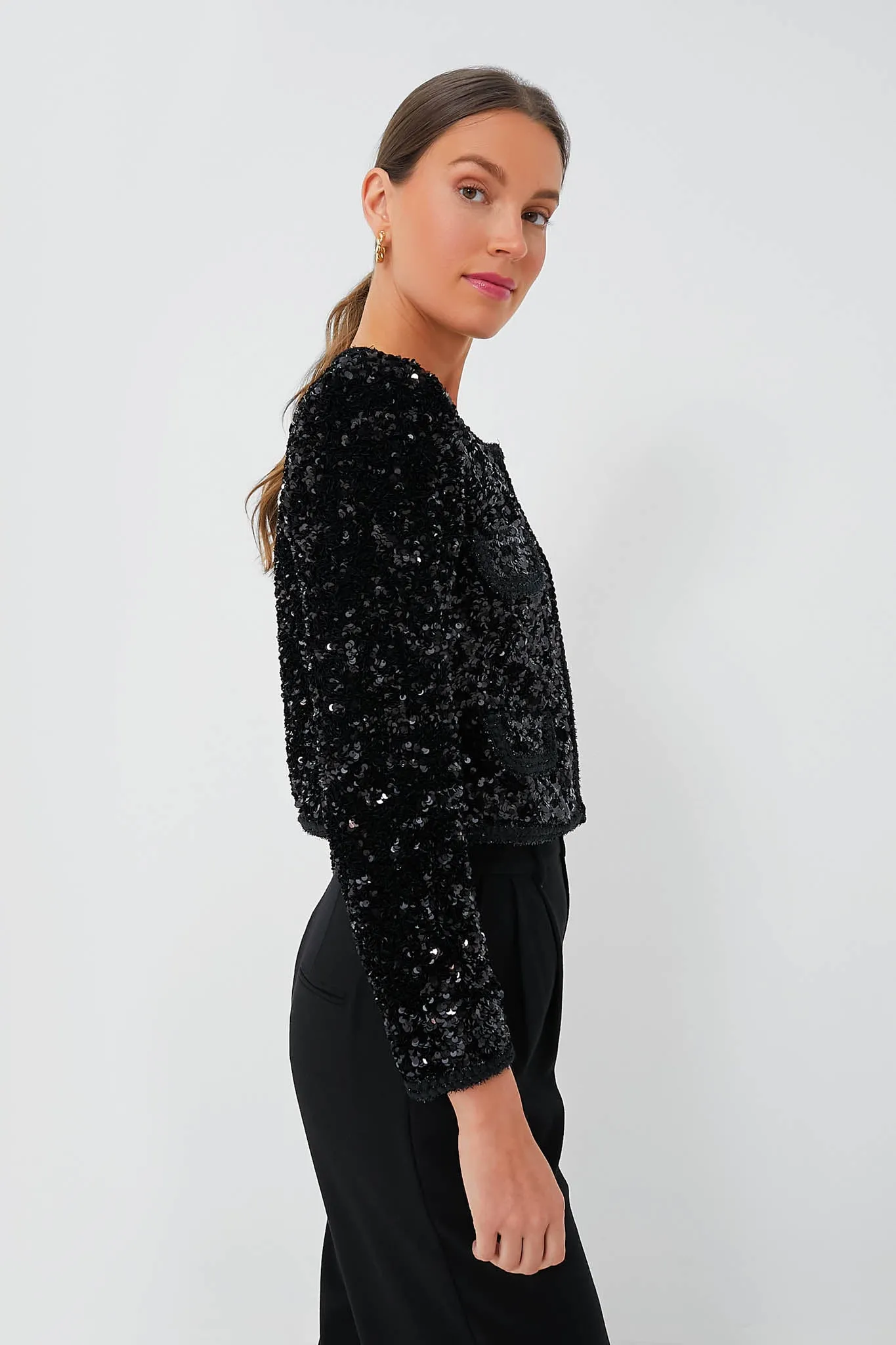 Black Sequin Cropped Jacket sold by Tuckernuck product image thumbnail 3