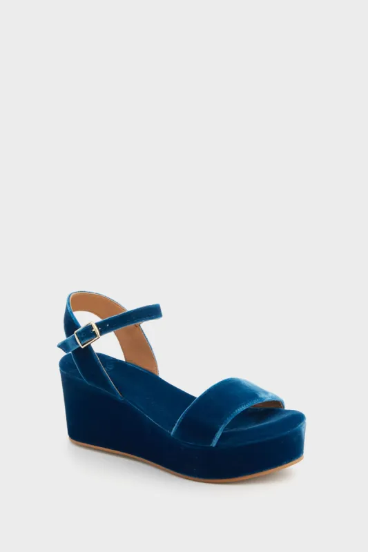 Indigo Girasol Velvet Platform Heels made by Penelope Chilvers