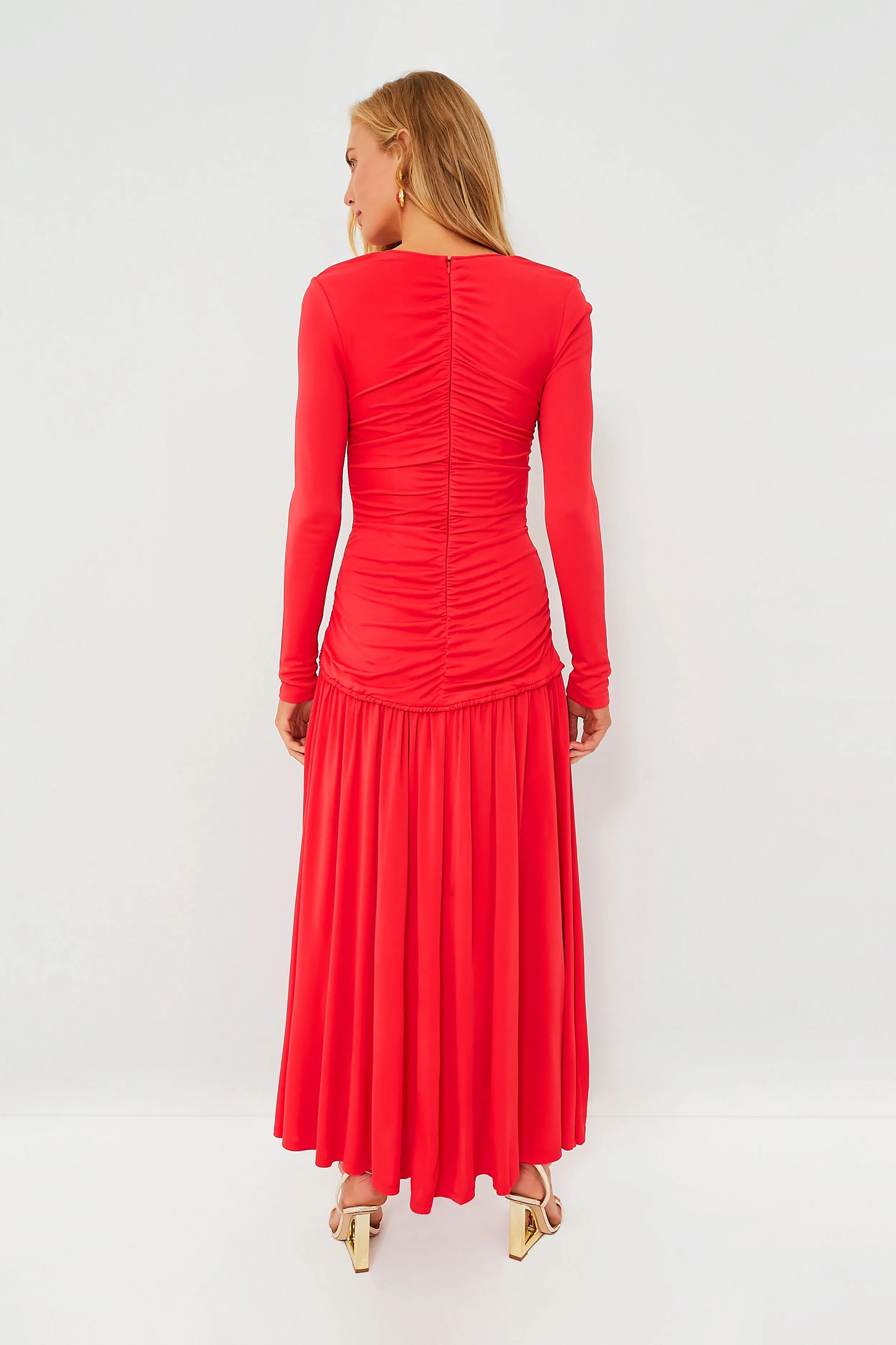Red V Neck Long Sleeve Midi Dress sold by Tuckernuck product image thumbnail 4