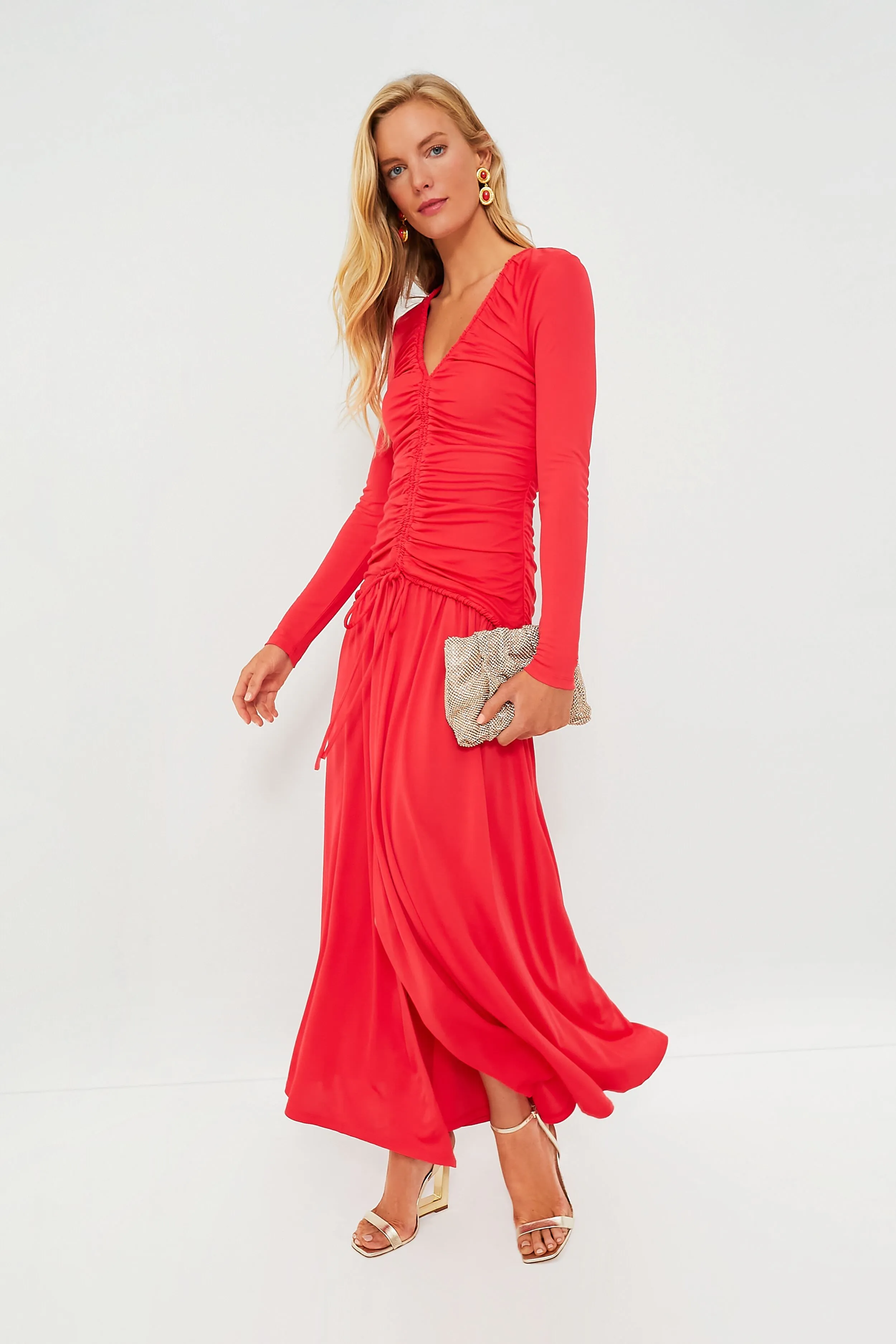Red V Neck Long Sleeve Midi Dress sold by Tuckernuck product image thumbnail 2