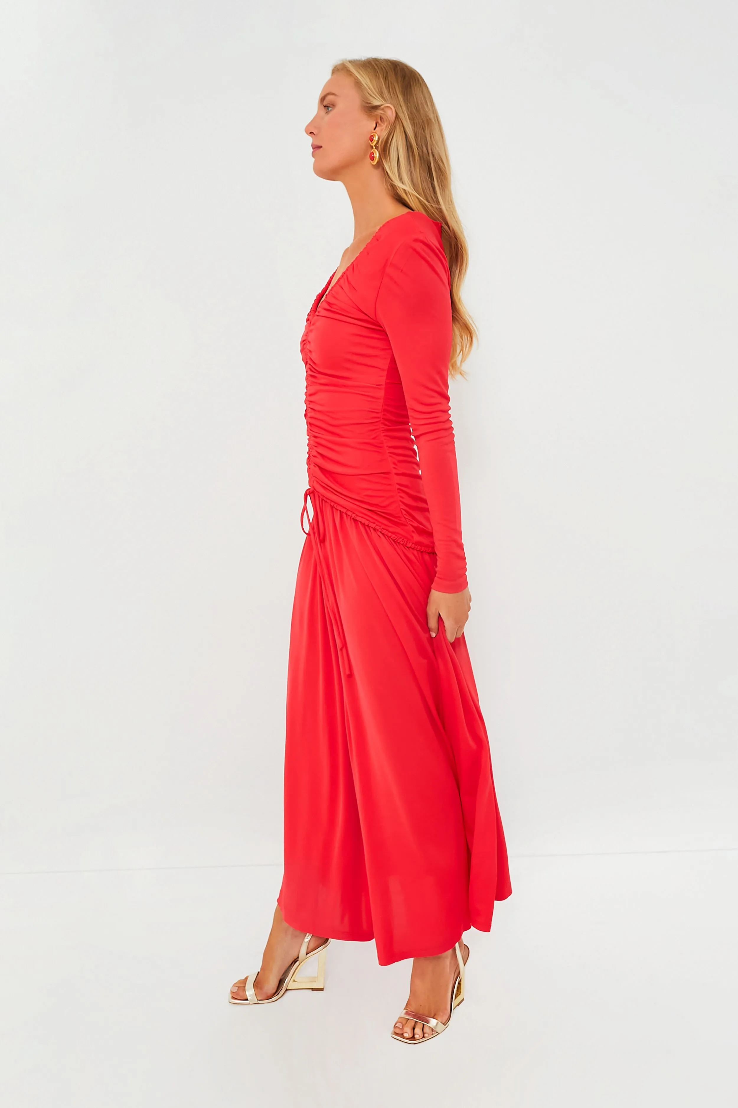Red V Neck Long Sleeve Midi Dress sold by Tuckernuck product image thumbnail 3