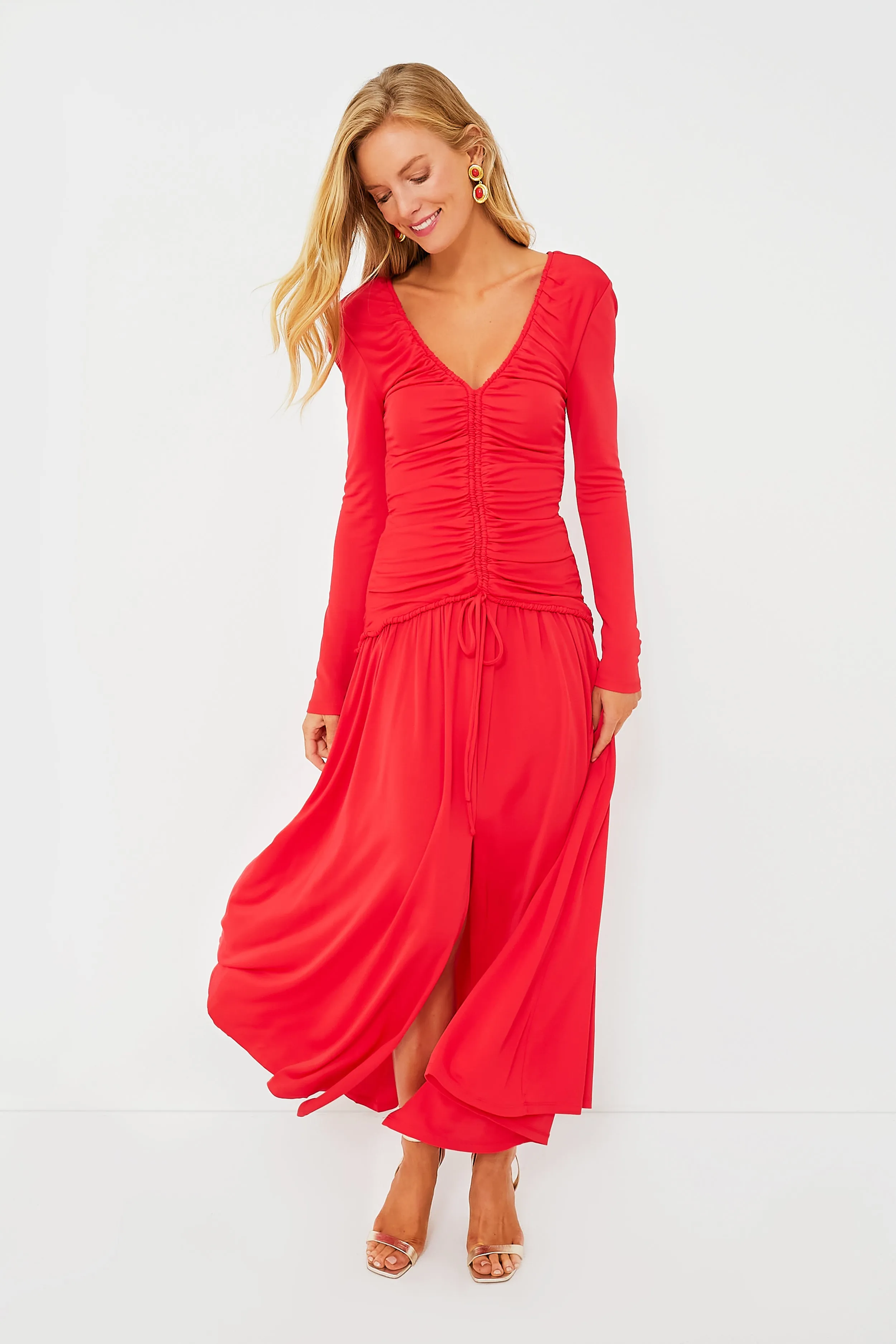 Red V Neck Long Sleeve Midi Dress sold by Tuckernuck