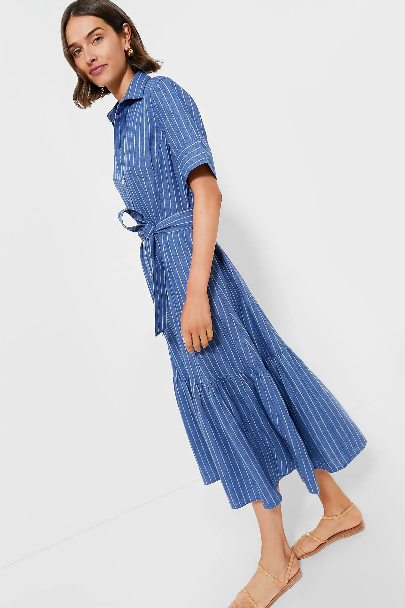 Medium Blue and White Shortsleeve Bea Dress sold by Tuckernuck product image thumbnail 3