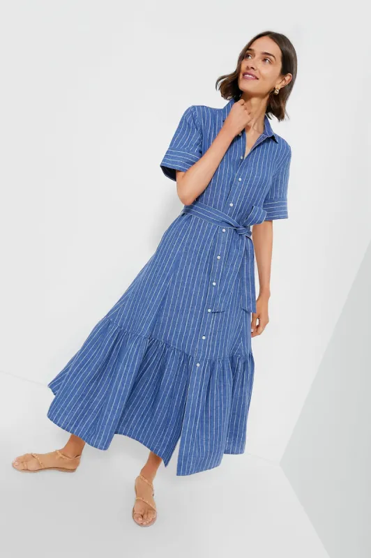 Medium Blue and White Shortsleeve Bea Dress sold by Tuckernuck