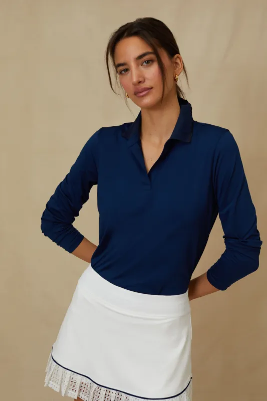 Navy Long Sleeve Caroline Polo sold by Tuckernuck