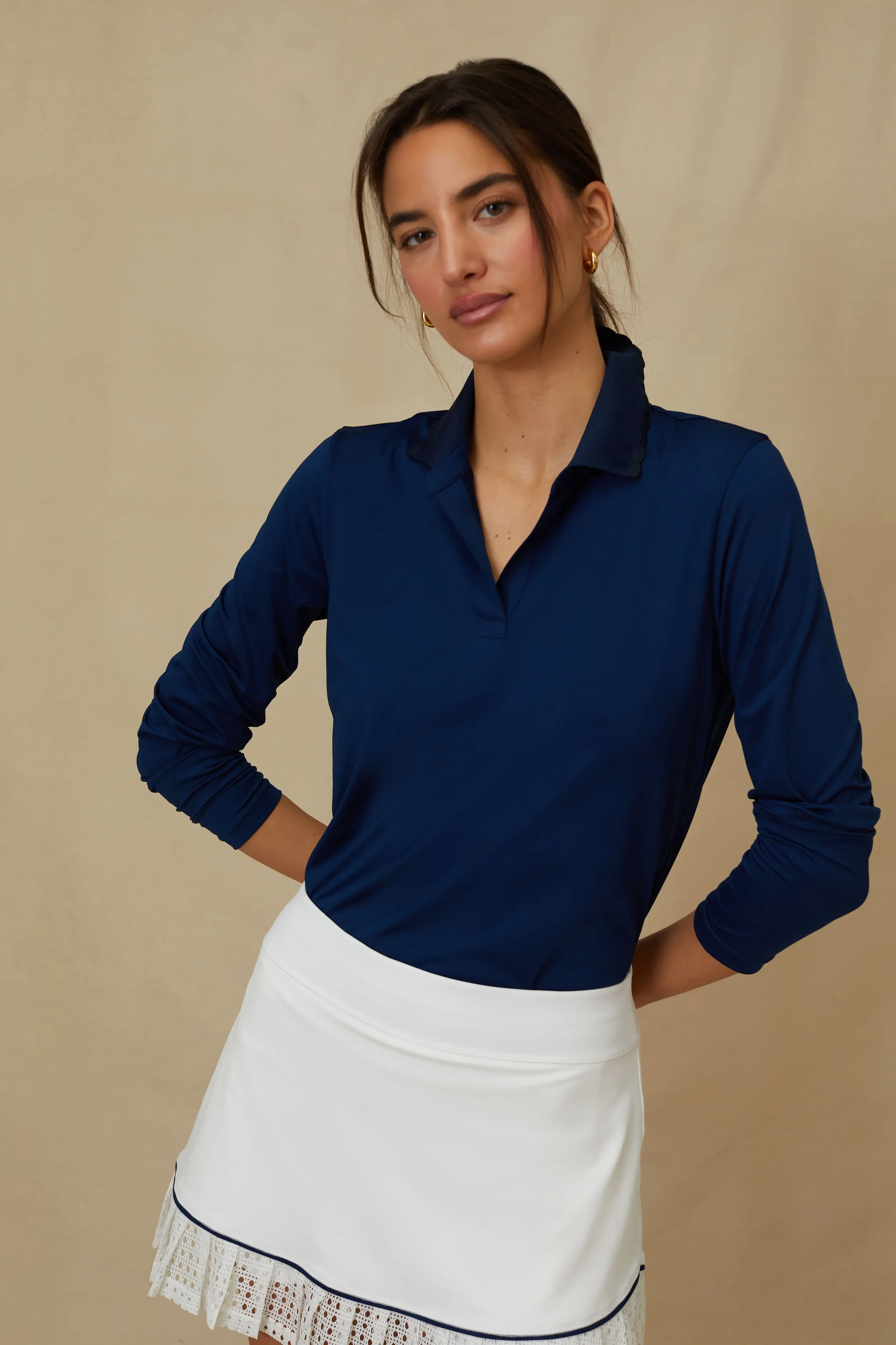Navy Long Sleeve Caroline Polo sold by Tuckernuck