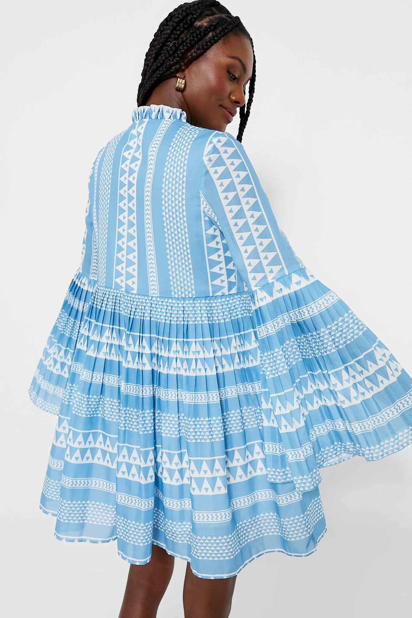 Blue & White Bell Sleeved Blaine Mini Dress sold by Tuckernuck product image thumbnail 5