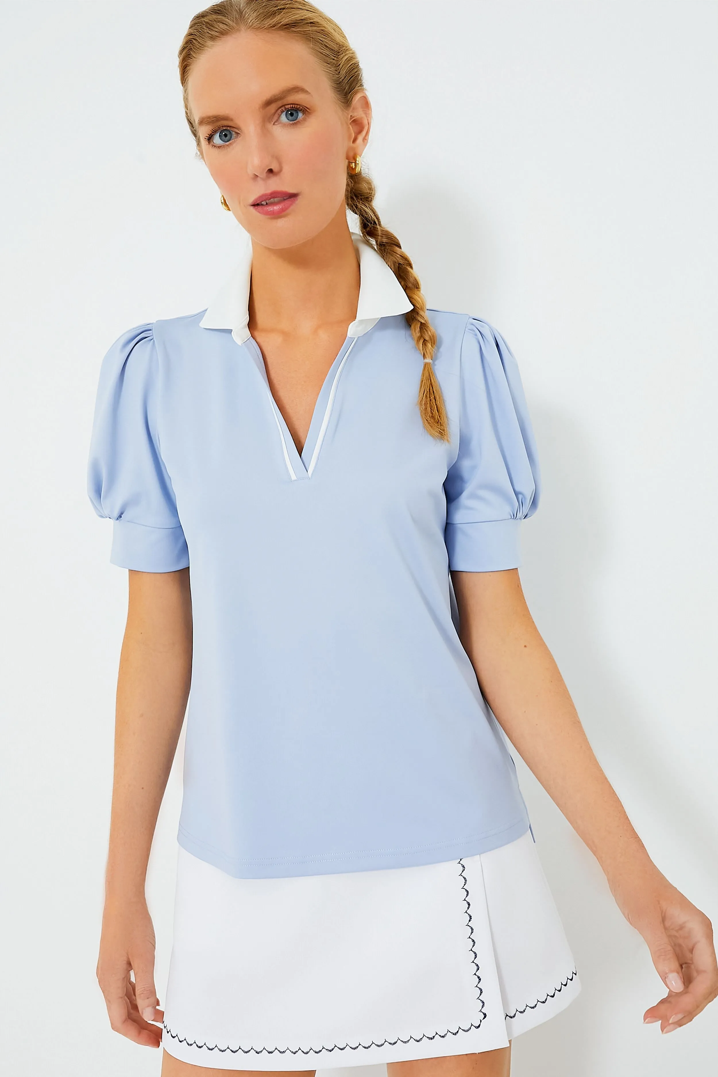 Light Blue Puff Sleeve Caroline Polo sold by Tuckernuck