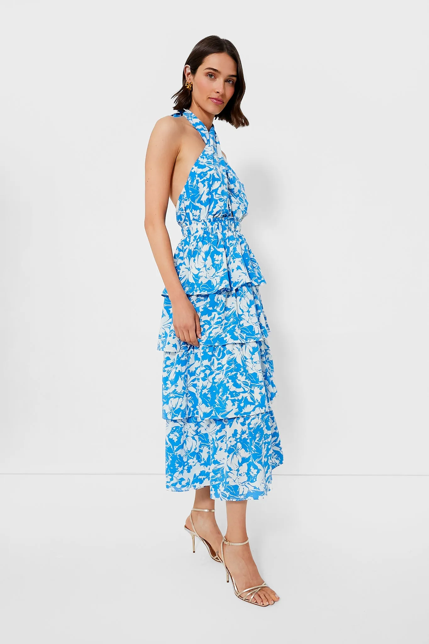 Blue and White Floral Halter Neck Jenny Midi Dress sold by Tuckernuck product image thumbnail 2