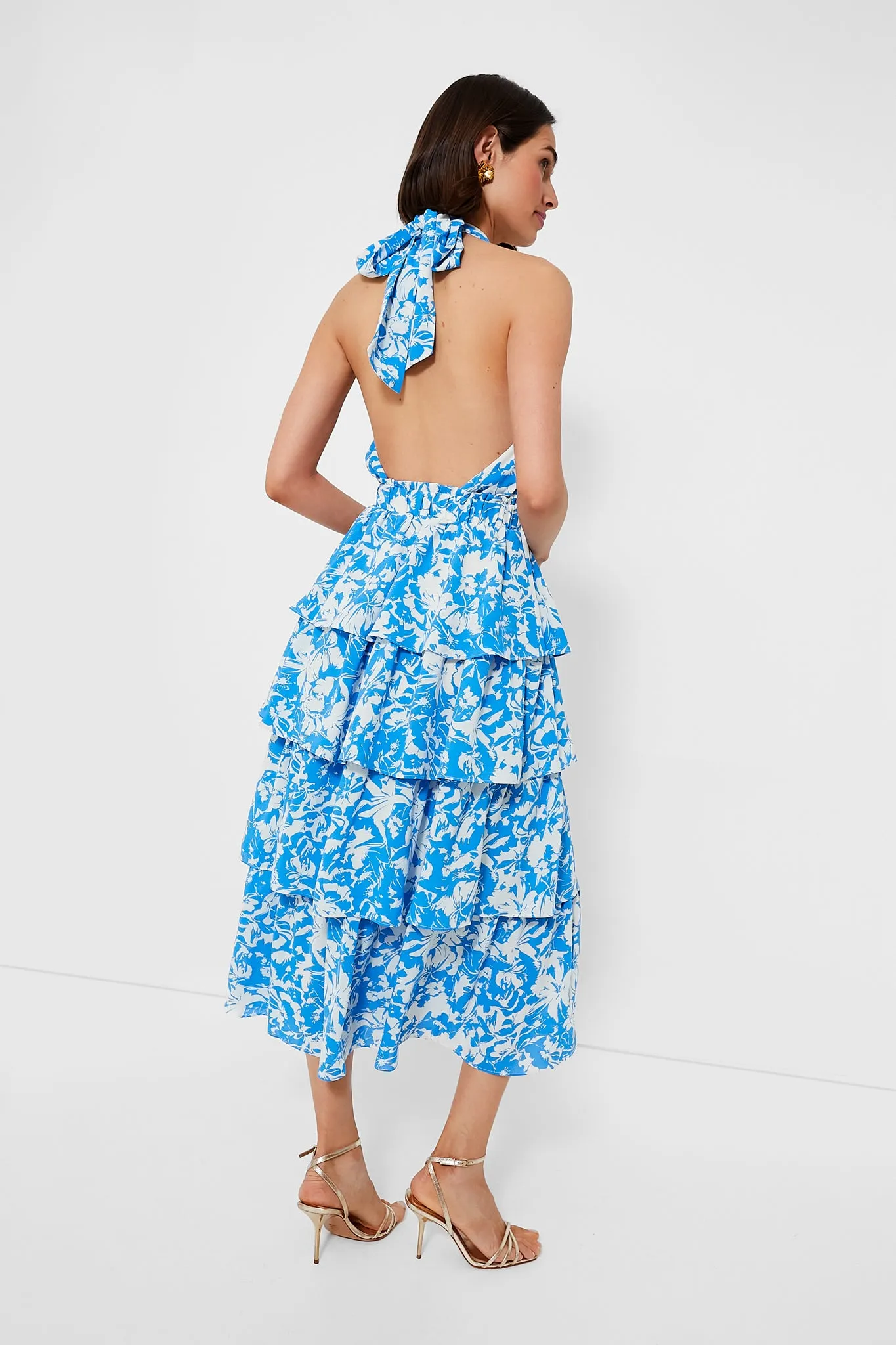 Blue and White Floral Halter Neck Jenny Midi Dress sold by Tuckernuck product image thumbnail 4